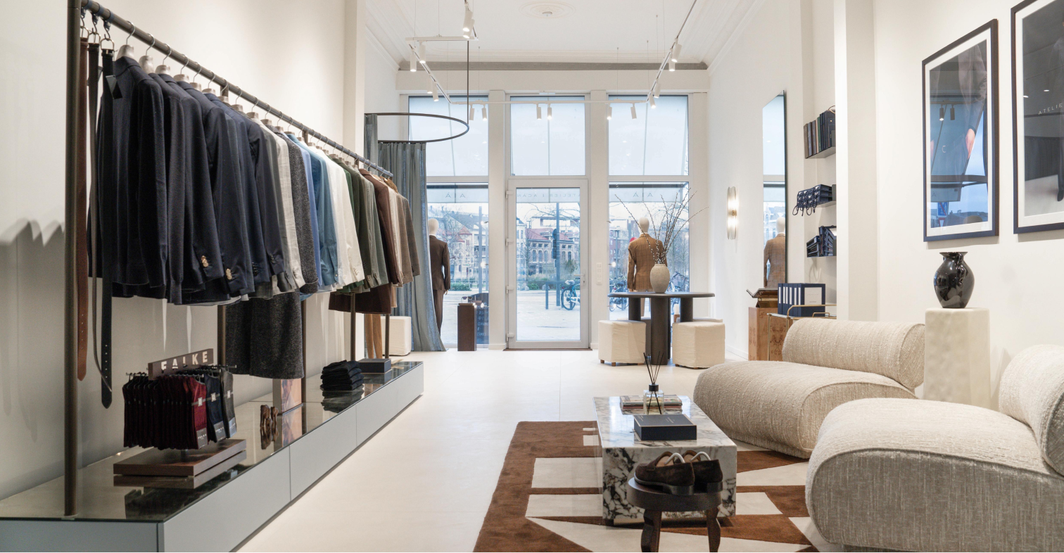 Inside Atelier ACÀN’s Antwerp store – a refined space for bespoke tailoring and personalized fittings.